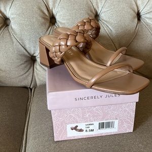 Sincerely Jules, Vanna Tan color, size 8.5 M Braided, block heeled Sandals